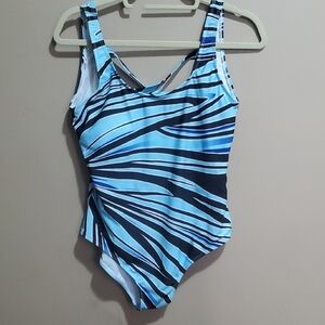 Blue and Black Striped Swimsuit Size 3xl